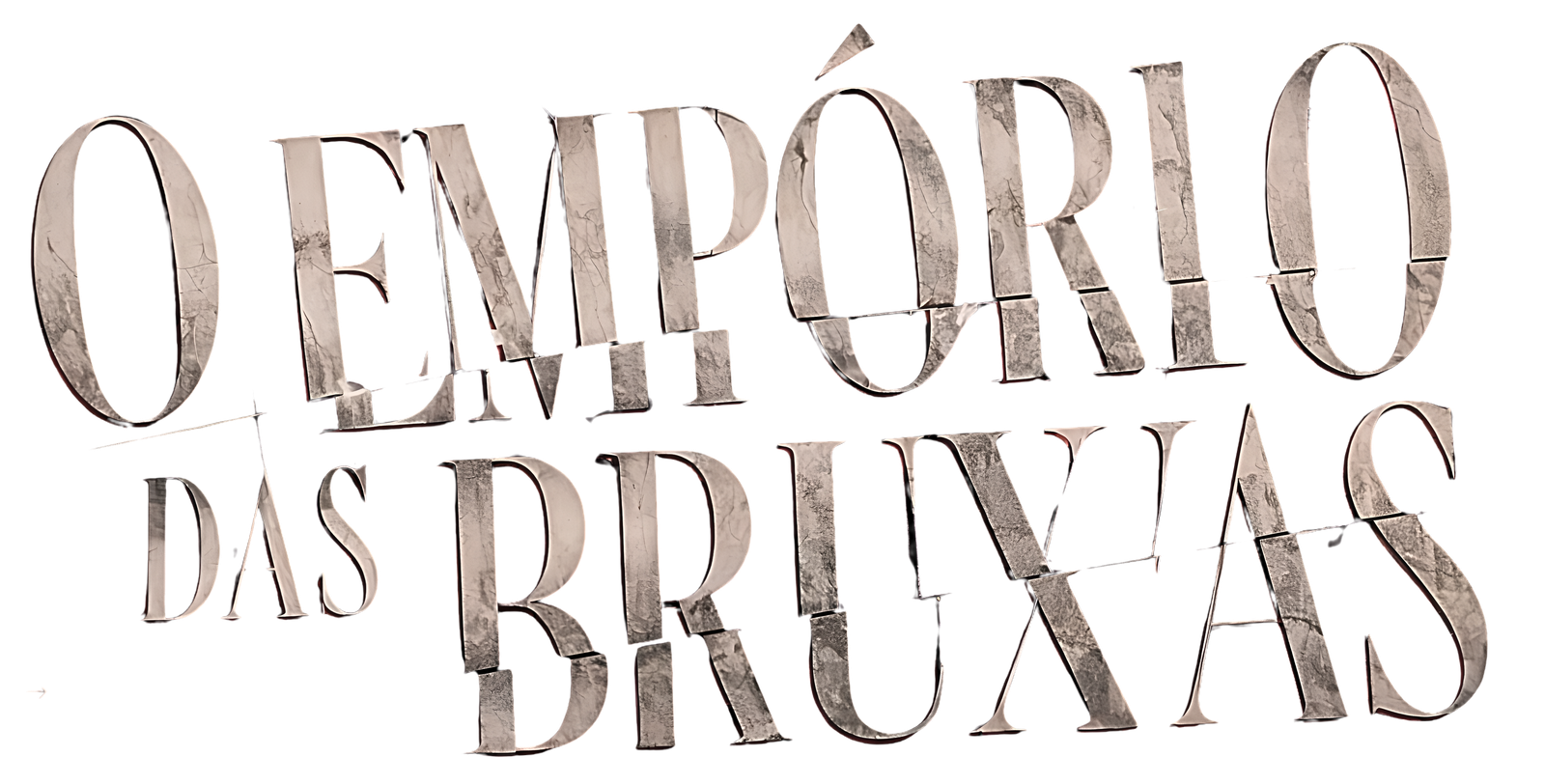 O Empório das Bruxas em tipografia vintage prateada, recortada e deslocada